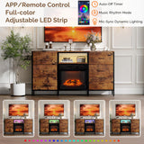 VINGLI Fireplace TV Stand Dresser with Fabric Drawer, Entertainment Center with LED Lights and Industrial TV Console Table with Open Storage Shelves for Living Room, Bedroom,Rustic Brown VINGLI