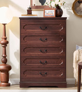 LIDYUK 5 Drawer Dresser for Bedroom Farmhouse Cherry Wood Chest of Drawers for Bedroom Dresser, Rustic 46" Tall Wide Drawers Dressers Wooden Closet Storage Cabinet, Hallway, Living Room LIDYUK