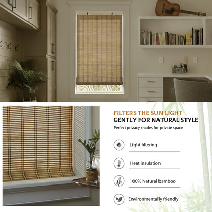 LazBlinds Natural Cordless Bamboo Roll-Up Shades for Light Filtering Indoor/Outdoor Use - 34 1/5'' W x 72'' H