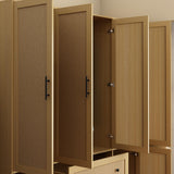 Homsee 6-Door Wardrobe Armoire Closet, Large Bedroom Cabinet Armoire with Rattan Doors, 2 Drawers, Hanging Bars & 7 Shelves, Light Brown Homsee