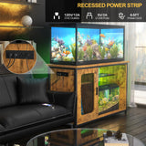 Hyomdeck 55-75 Gallon Fish Tank Stand with Power Outlets & LED Light, Reversible Heavy Duty Metal Aquarium Stand with Cabinet for Fish Tank Accessories Storage, Turtle/Reptile Terrariums, Rustic Hyomdeck