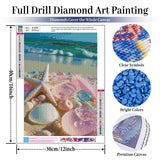 Beach Diamond Art Kits for Adults, Sea Stone Diamond Painting Kits for Adults Beginners, DIY 5D Beach Landscape Diamond Painting with Round Gem Art Kits for Gift Home Wall Decor 12x16 Inch Fountor