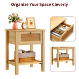 Jocoevol Rattan Boho Nightstand (Natural, 2 Pieces) Jocoevol