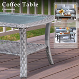 CAODOC 4-Piece Wicker Patio Furniture Set, All-Weather Rattan Conversation Bistro Loveseat Chair and Table Set for Balcony, Backyard and Deck with Soft Cushions and Metal Table(Tan) CAODOC