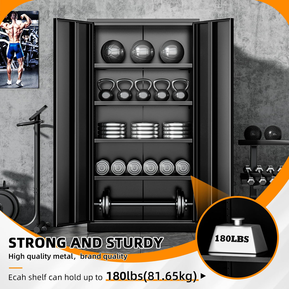 INTERGREAT Metal Storage Cabinets 72” Black Garage Steel Storage Cabinet with Doors and Shelves, Metal Tool Cabinet, Steel File Cabinet for Home Office, Basement, Warehouse, Classroom（Anti Tipping） INTERGREAT