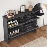 GarveeHome Shoe Cabinet with 4 Flip Drawers, Wooden Shoe Organizer Cabinet with Adjustable Shelf, Shoe Storage for Entryway, Hidden Shoe Cabinet for Hallway, Living Room, Black GarveeHome