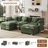 WorthFurni 111.4” Modular Sectional Sofa, U Shape Cloud Couch with 2 Movable Ottoman, Comfy Chenille Deep Seat Sofa with Soft Pillows for Living Room Apartment (Green) WorthFurni