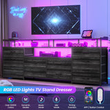 BTHFST 12 Drawers TV Stand Dresser for 65/70 inch TV, Entertainment Center with LED Lights & Power Outlets, 63" Large LED TV Stand, TV Console for Bedroom BTHFST