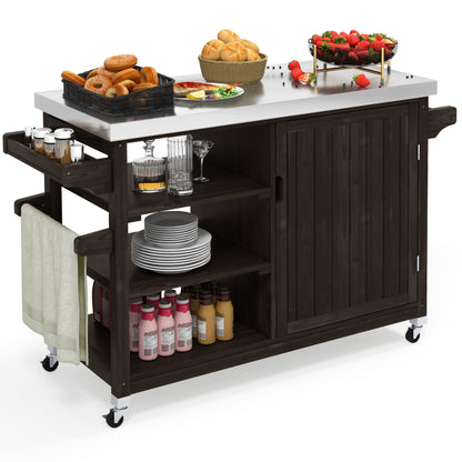 YITAHOME XL Solid Wood Outdoor Bar Table with Storage, Spice Rack, and Wheels - Perfect for Patio, Garden, and Balcony - WoodArtSupply