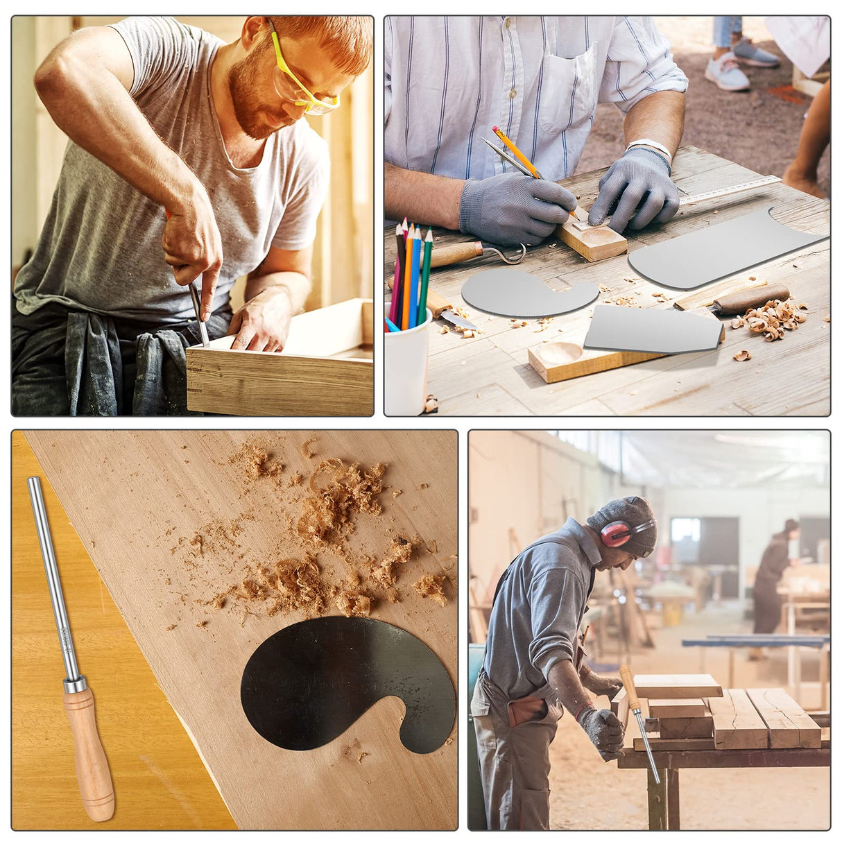 Therwen Card Scraper Burnisher and 6 Pcs Cabinet Scraper Set for Woodworking Card Woodworking Burnishing Tool Include 3 Rectangle 1 Gooseneck and Curved 1 Beveled Hand(Silver) Therwen