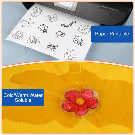 FURWEY 12PCS 8.5"x11" Sticky Water Soluble Embroidery Stabilizer Printable Paper Wash Away Stabilizer Allowed for Print or Draw Patterns Medium Weight for Hand & Machine Embroidery FURWEY