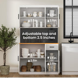 DIYART White Kitchen Pantry Cabinet, 71" Tall Kitchen Storage Cabinet with Power Outlet, Freestanding Kitchen Hutch with countertop DIYART