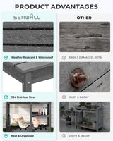 SERWALL Potting Bench Outdoor Potting Table with Sink, HDPE Potting Benches for Outside Gardening Table All Weather Use- Gray SERWALL
