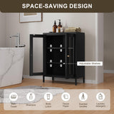 Bevivog Bathroom Floor Cabinet with Glass Doors Small Metal Storage Cabinet FreeStanding Metal Accent Cabinets with Two Door Storage Shelves, Locker Display Cabinet for Home Office Living Room Bevivog
