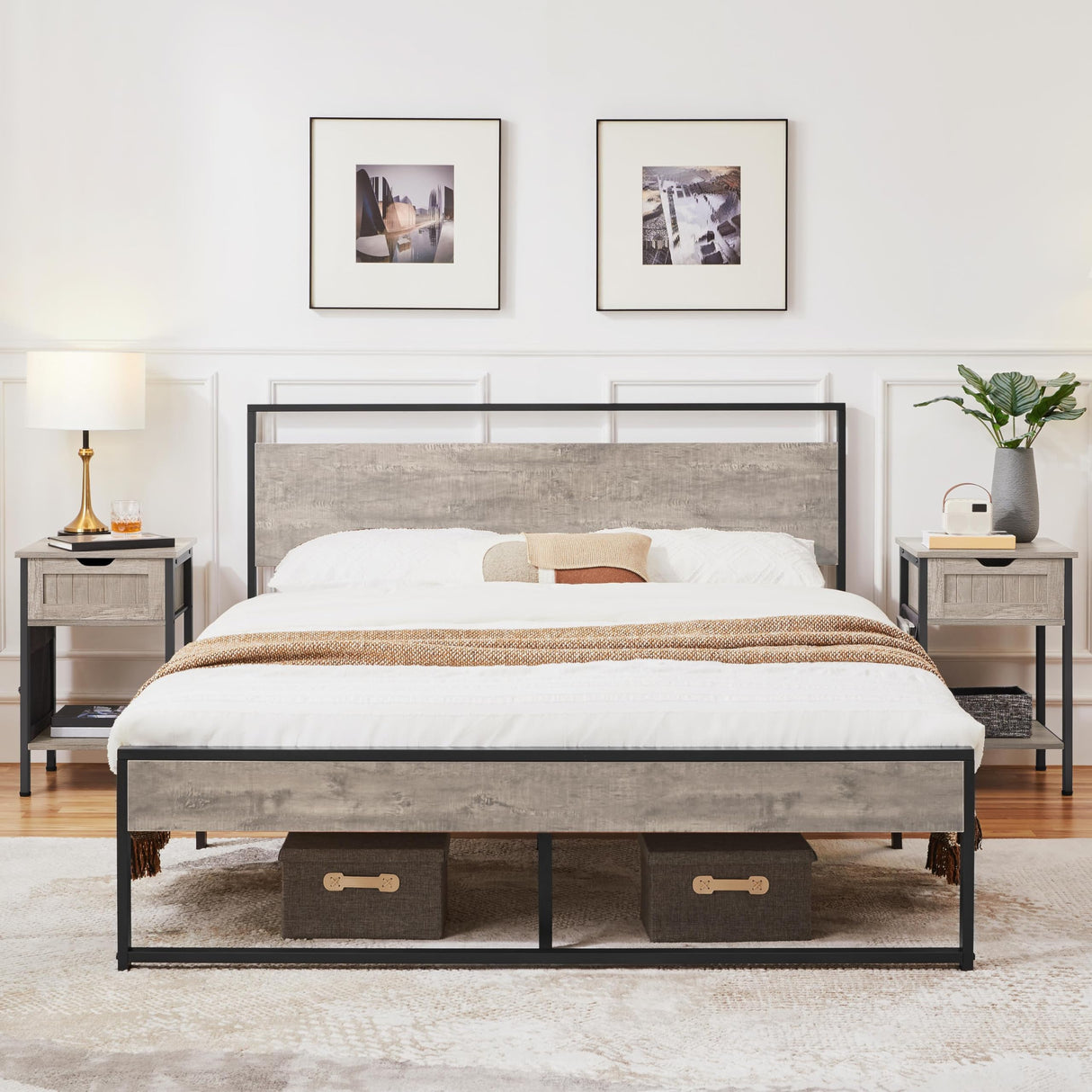 Yaheetech End Table with Drawer and Shelf, Sofa Side Table with Removable Storage Bag, Wooden Nightstand Bedside Table with Steel Legs for Living Room/Bedroom/Small Space, Gray Yaheetech