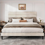 WLIVE King Size Upholstered Bed Frame, Velvet Square Tufted Headboard, Sturdy Metal & Wooden Slats Support, No Box Spring Needed, Beige WLIVE