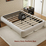 ZENBEDING Cloud Platform Bed Frame Queen Size, Soft Boucle Bed Frame with Round Corner, Upholstered Queen Bedframe with Heavy Duty Wood Slat, No Box Spring Needed, Easy Assembly, White ZENBEDING