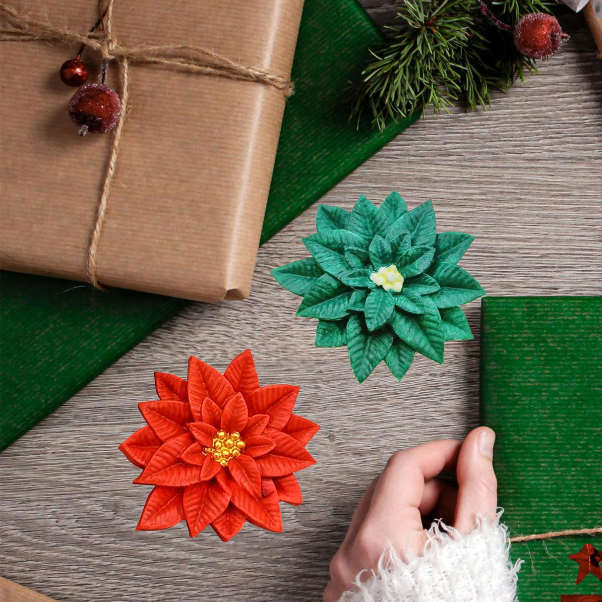 2PCS Christmas Holly Leaf Silicone Molds, Christmas Chocolate Fondant Mold for Baking, Plant Leave Resin Candle Soap Mold, Cake Decorating Dessert Mold, DIY Resin Casting Clay Craft Accessories Wehous