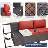 Kurapika 15 Pieces Patio Furniture Set, Rattan Wicker Outdoor Conversation Sets w/43in Propane Fire Pit Table and 4 Inch Cushion(Red) Kurapika