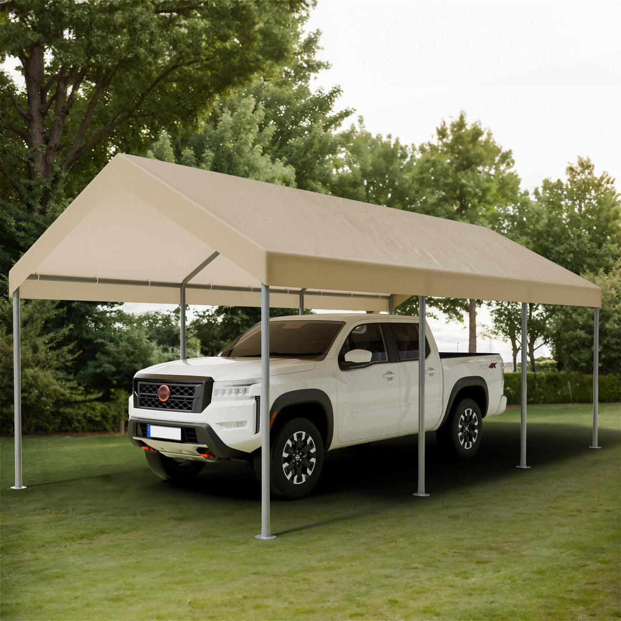 Shintenchi 10x20ft Heavy Duty Carport with UV Resistant Canopy, Powder-Coated Steel Frame, Easy to Assemble Portable Garage, Stable Carport for Car, Bike, Camp, Outdoor Storage (Khaki) Shintenchi