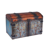 Household Essentials Vintage Wood Storage Trunk, Large, Blue Body/Brown Lid/Floral Design Household Essentials