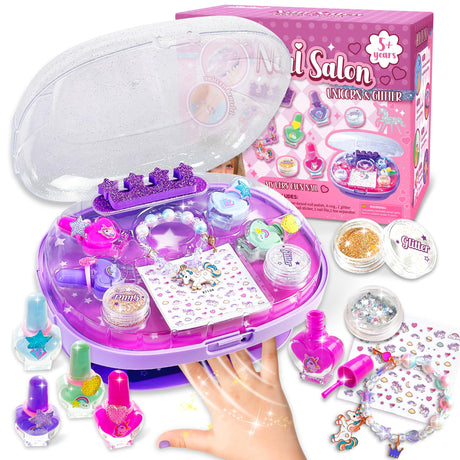 GIRLINK Nail Kit for Girls Ages 6-12, Girl Nail Kit with Dryer/Peel-able Nail Polish/Rings/Bracelet/Nail Sticker/Nail Sticker/Glitter Powder/ Nail File/Toe Separator GIRLINK