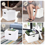 COSYLAND Storage Ottoman 17x13x13in Leather Ottoman Rectangle Foot Rest Foot Stool Folding Ottoman for Room Dorm Small Collapsible Bench Seat Organizer Entryway Furniture with Handles Lid White COSYLAND