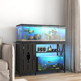55-75 Gallon Aquarium Stand,Fish Tank Stand with Power Outlets,Cabinet&LED Light,Heavy Duty Aquarium Stand for 2 Fish Tank/Turtle Tank/Reptile Terrarium,1100LBS Capacity,Black PAPIHO