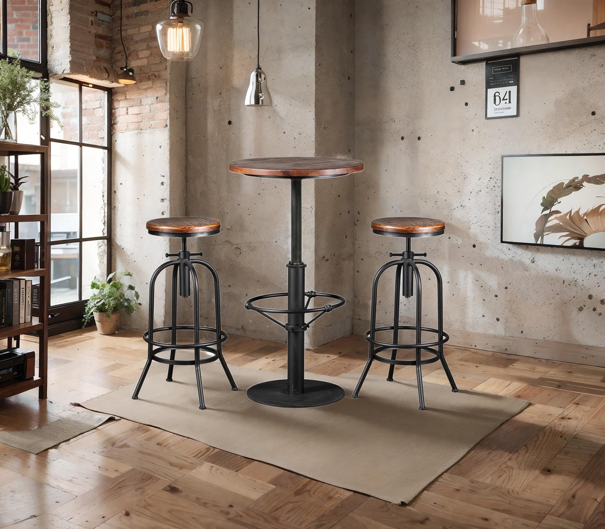 LOKKHAN 42" Tall Rustic Industrial Bar Table-19.68" Dia Round Wooden Top Metal Bar Height Adjustable Standing Pub Table-Dining Room Bistro Table-Cocktail Table LOKKHAN