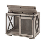 CKEASEAN Farmhouse Style Dog Cage Crate Furniture with Sliding Barn Door, Wooden Dog Kennel End Table with Flip-top Plate and Detachable Divider for Small/Medium/Large Dogs (Gray Wash) CKEASEAN