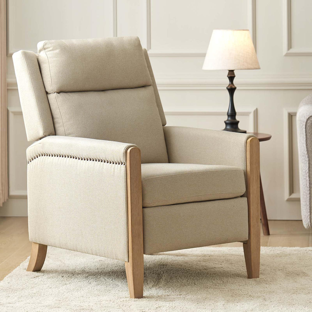 HULALA HOME Fabric Recliner Chair for Living Room, Adjustable Push Back Arm Chair with Rivet Decoration, Home Theater Seating w/Rivet Decoration, Reclining Sofa Chair,Beige HULALA HOME