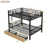 FAROUCHE Full Over Full Bunk Bed with 2 Drawers, Heavy Duty Metal Full Bed with Guardrail and Ladder, Can be Convertible to 2 Separated Beds, Noise Free, Space Saving Bunk Bed, Black FAROUCHE