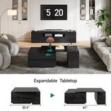 YITAHOME LED Coffee Table with Storage 4 Drawers, Modern Coffee Tables for Living Room, Wooden Rectangle Extendable Center Table with Open Shelves & Sliding Tabletop 35"- 61" for Home Office, Black YITAHOME