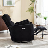 Recliner Swivel Glider Electric Rocking Chair with USB Port,Multifunction Upholstered Power Recliner Rocking Chair for Living Room Bedroom Nursery Adult with 2 Pillows(Black, Power-Driven) choairy