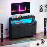 YITAHOME 6 Drawer Dressers with LED Lights, Wood Dressers Chests of Drawers, Modern Dresser with Open Shelf Storage for Room, Entryway, Hallway, Black YITAHOME