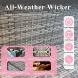 XTWEEX 7-Piece Outdoor Rattan Sectional Sofa Set, Gray Wicker Patio Furniture Sets with Navy Blue Cushions for Balcony, Porch, Backyard XTWEEX