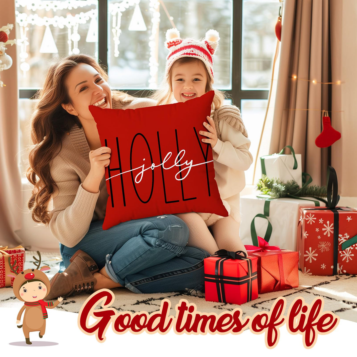 Brightown Red Christmas Pillow Covers 18x18 Set of 4 Christmas Decorations Winter Holiday Decor Throw Cushion Case for Home Couch Brightown