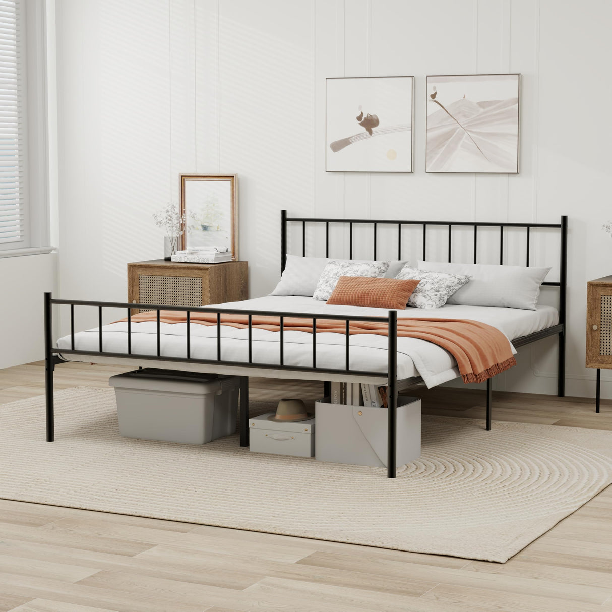 WJORATA Metal Platform Queen Bed Frame with Headboard Sturdy Steel Slats Support No Box Spring Needed Easy Assembly Black WJORATA