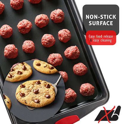 Baking Pan Set, 15 Piece Premium Nonstick Bakeware Sets BPA Free, Cookie Sheets Nonstick Steel Baking Sheets for Oven with Muffin Pan, Cake Pan & Kitchen Utensils - Black