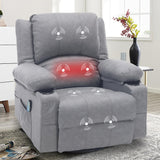 Massage Swivel Rocker Recliner with Lumbar Heat, Overstuffed PU Leather Recliners for Living Room, Modern Single Rocking Chair for Adults, Manual Rocker Recliner with Cup Holders for Bedroom, Grey Comermax