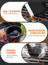 MEKER Grill Brush Bristle Free, Grill Cleaner Brush with 5 BBQ Replacement Head for Cast Iron, Stainless Steel Grates, Safe Grill Scraper Outdoor BBQ Grill, Black MEKER