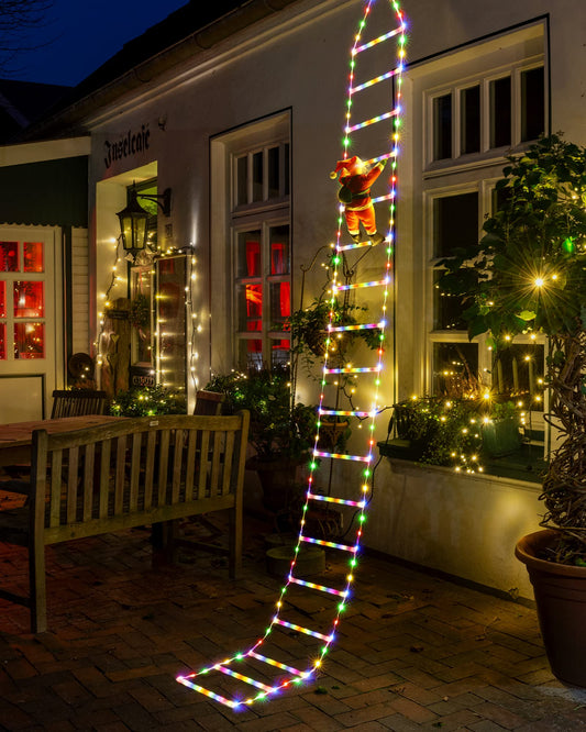 Toodour LED Christmas Lights - 10ft Christmas Decorative Ladder Lights with Santa Claus, Christmas Decorations Lights for Indoor Outdoor, Window, Garden, Home, Wall, Xmas Tree Decor (Multicolor)