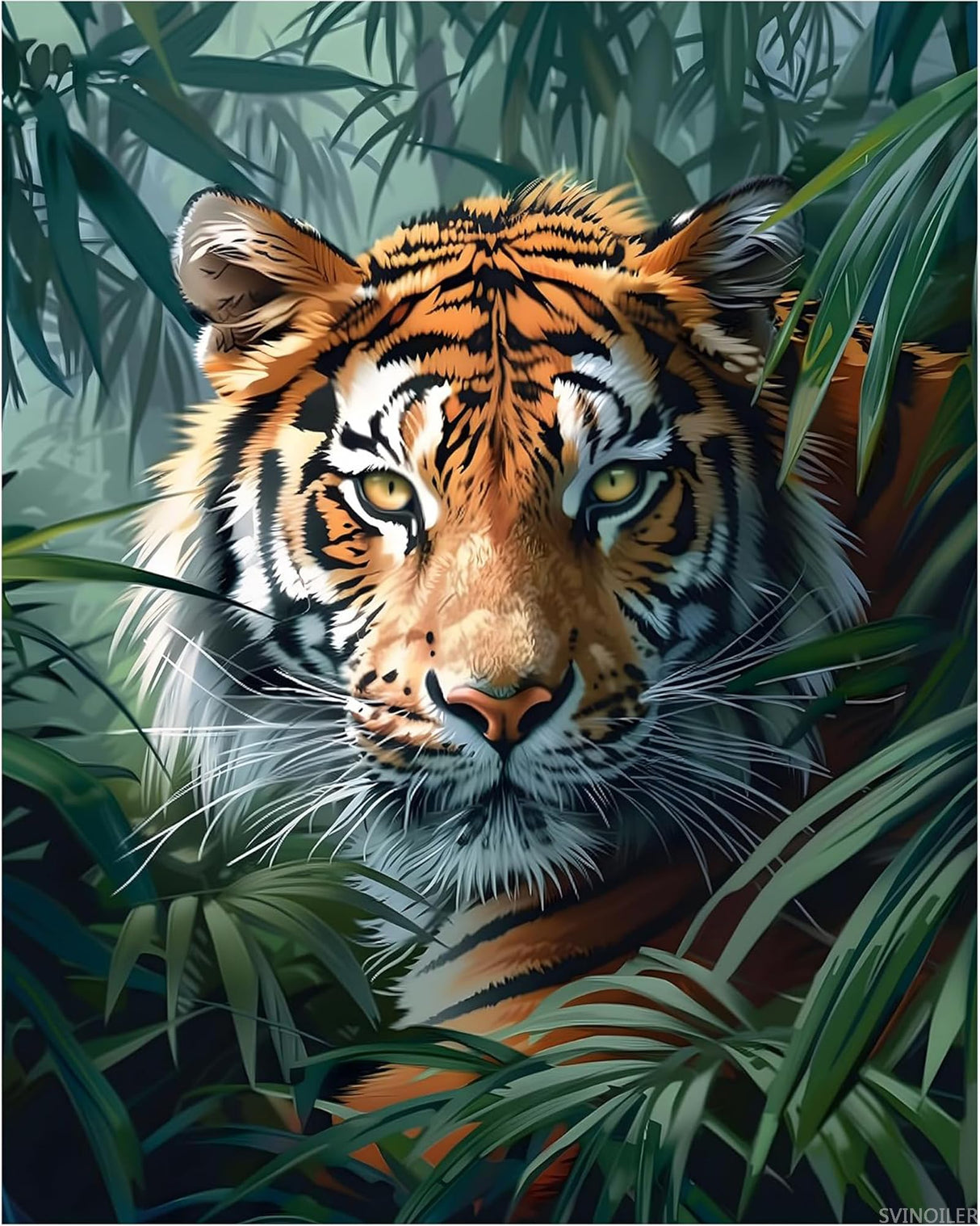 SVINOILER Paint by Numbers Tiger Jungle, Bamboo Forest Paint by Number for Adults, Wild Animal Easy Acrylic DIY Oil Painting Canvas Wall Art, Tigers Home Wall Decor, 16x20inch Without Frame SVINOILER