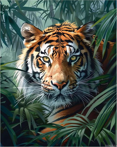 SVINOILER Paint by Numbers Tiger Jungle, Bamboo Forest Paint by Number for Adults, Wild Animal Easy Acrylic DIY Oil Painting Canvas Wall Art, Tigers Home Wall Decor, 16x20inch Without Frame