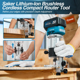 Saker Router Tool Cordless,Compact Router Tool,Wood Router for Woodworking,Lithium-Ion Brushless Motor for Edge Trimming with Adjustable Speed for DIY Projects Saker