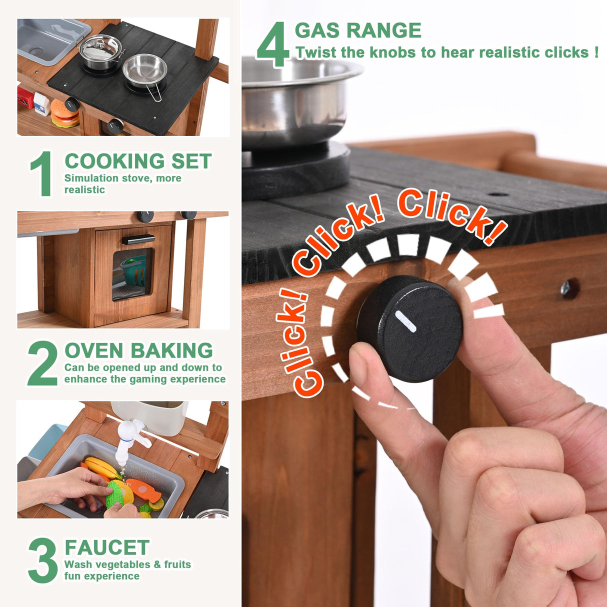 OLLIKIVI Mud Kitchen for Kids Outdoor,Wooden Play Kitchen with Removable Sink, Faucet,Storage Shelves, Backyard Garden Toddler Kitchen Playest, Kitchenware, Stove, Gift for Boys and Girls OLLIKIVI