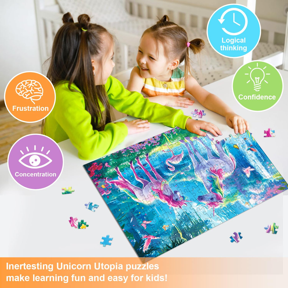 Fishwisdom 200 Pieces Jigsaw Puzzles for Adults and Teens and Kids Family Happy Games Princess Unicorns World for Girls (Unicorns' Rainbow Play) fishwisdom
