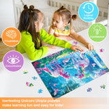 Fishwisdom 200 Pieces Jigsaw Puzzles for Adults and Teens and Kids Family Happy Games Princess Unicorns World for Girls (Unicorns' Rainbow Play) fishwisdom