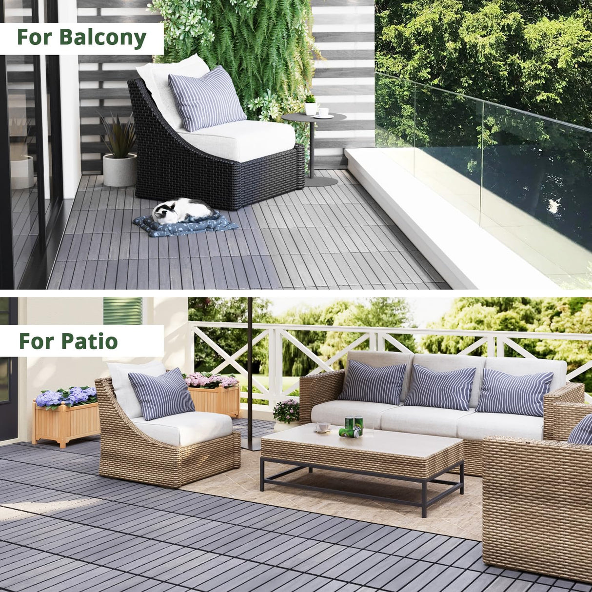 BEEFURNI Acacia Interlocking Deck Tiles (12"x 12" 20 PCS), Wood Deck Tiles Interlocking Outdoor All Weather, Patio Flooring for Indoor Outdoor use, 1 Year Warranty (Light Gray) BEEFURNI