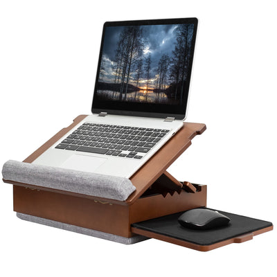 SideKiix Wooden Tilting Lap Desk for Writing, Drawing, Laptop Work, and More, Height Adjustable Compact Table with Slide-Out Mouse Pad, Internal Storage, Wrist Support, Dark Wood, SX-LAPD-1